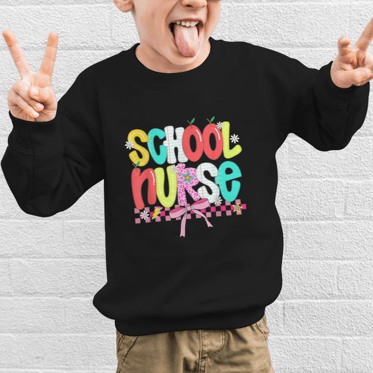 School Nurse Appreciation Day Coquette Bow Back To School Graphic Kid Sweatshirt School Nurse Appreciation Day Coquette Bow Back To School Graphic Kid Sweatshirt