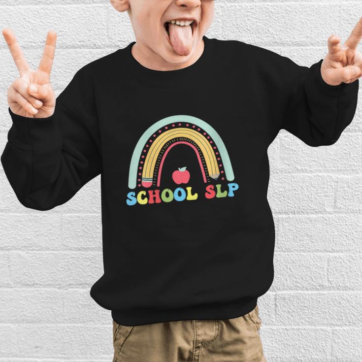 School SLP Rainbow Pencil Back To School Appreciation Graphic Kid Sweatshirt School SLP Rainbow Pencil Back To School Appreciation Graphic Kid Sweatshirt