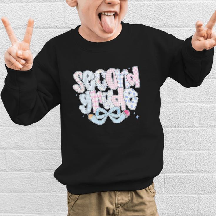 Second Grade Coquette Bow First Day Of School Back To School Graphic Kid Sweatshirt Second Grade Coquette Bow First Day Of School Back To School Graphic Kid Sweatshirt