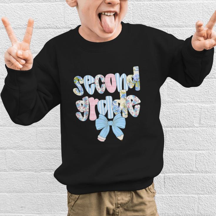 Second Grade Coquette Bow Pencil First Day Back To School Graphic Kid Sweatshirt Second Grade Coquette Bow Pencil First Day Back To School Graphic Kid Sweatshirt
