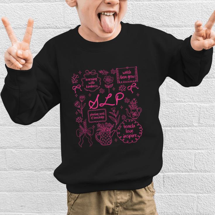 SLP Love Inspire Teach Pink Bow Back To School Graphic Kid Sweatshirt