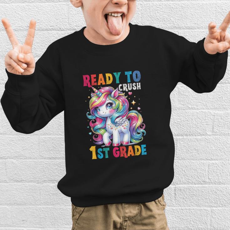 Student Unicorn Ready Back To School Crush 1st Grade Girls Graphic Kid Sweatshirt Student Unicorn Ready Back To School Crush 1st Grade Girls Graphic Kid Sweatshirt