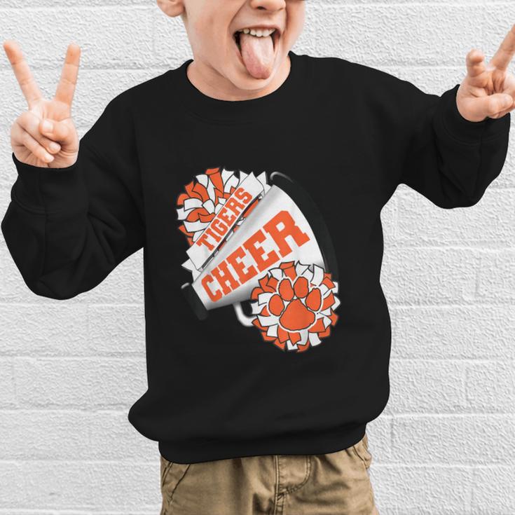 Tigers Cheerleading Back To School Cheer Team Spirit Orange Graphic Kid Sweatshirt Tigers Cheerleading Back To School Cheer Team Spirit Orange Graphic Kid Sweatshirt