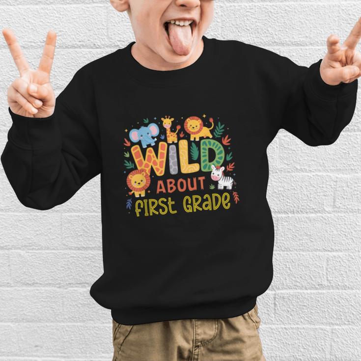 Wild About First Grade Safari Jungle Animals Back To School Graphic Kid Sweatshirt