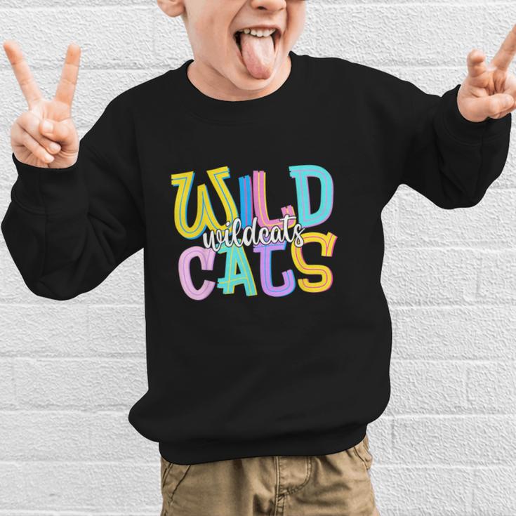 Wildcats School Spirit Groovy Back To School Girls Graphic Kid Sweatshirt