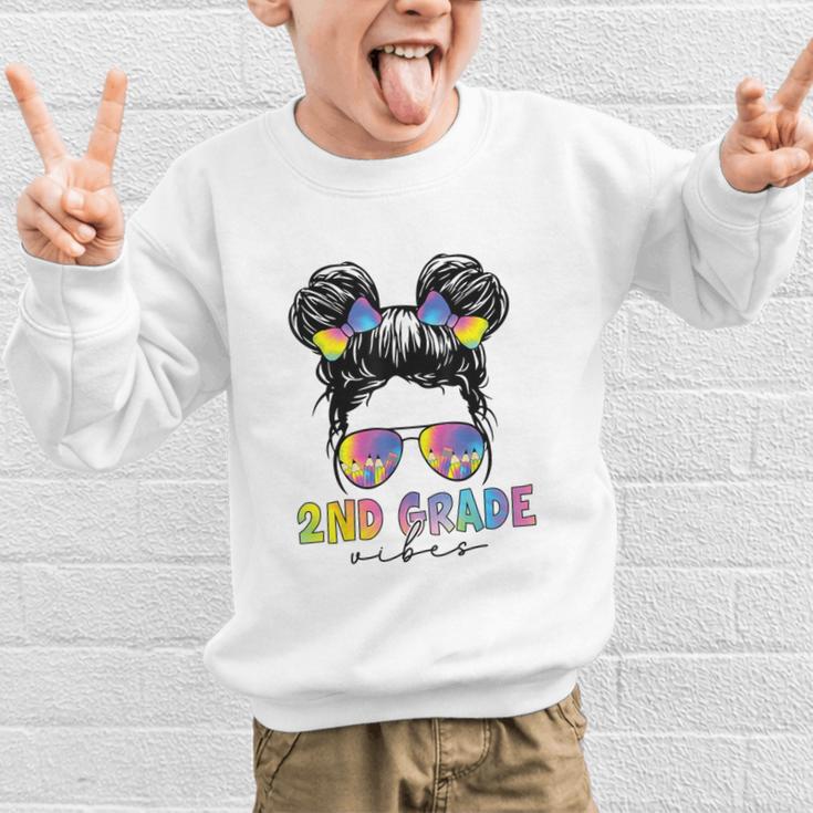 2nd Grade Vibes Messy Hair Bun Girl Back To School First Day Graphic Kid Sweatshirt 2nd Grade Vibes Messy Hair Bun Girl Back To School First Day Graphic Kid Sweatshirt