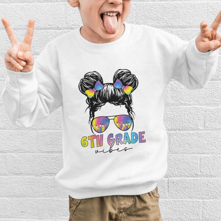 6th Grade Vibes Messy Hair Bun Girl Back To School First Day Graphic Kid Sweatshirt