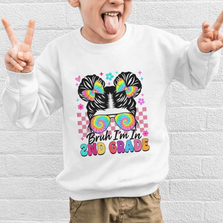 Back To School Bruh I'm In 2nd Grade Cute Girls Messy Bun Graphic Kid Sweatshirt Back To School Bruh I'm In 2nd Grade Cute Girls Messy Bun Graphic Kid Sweatshirt