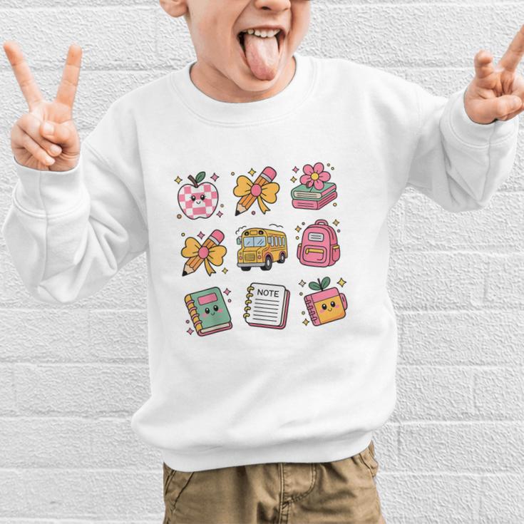 Back To School Coquette Bow First Day Of School Toddler Girl Graphic Kid Sweatshirt Back To School Coquette Bow First Day Of School Toddler Girl Graphic Kid Sweatshirt