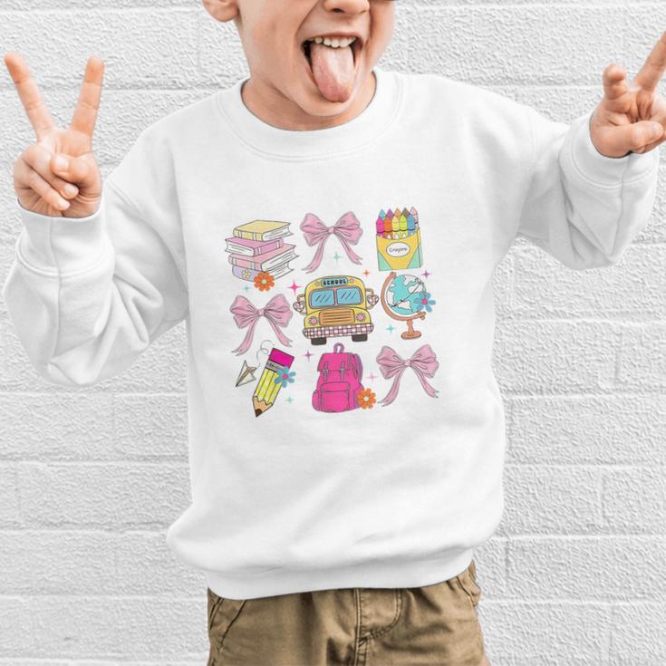 Back To School Coquette School Bus Pencil Graphic Kid Sweatshirt Back To School Coquette School Bus Pencil Graphic Kid Sweatshirt