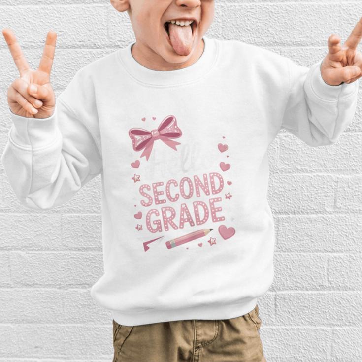 Back To School Cute Pink Coquette Girls Hello Second Grade Graphic Kid Sweatshirt Back To School Cute Pink Coquette Girls Hello Second Grade Graphic Kid Sweatshirt