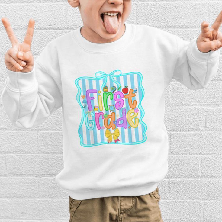Back To School First Grade For Teen Girls Bow 1st Grade Kids Graphic Kid Sweatshirt Back To School First Grade For Teen Girls Bow 1st Grade Kids Graphic Kid Sweatshirt