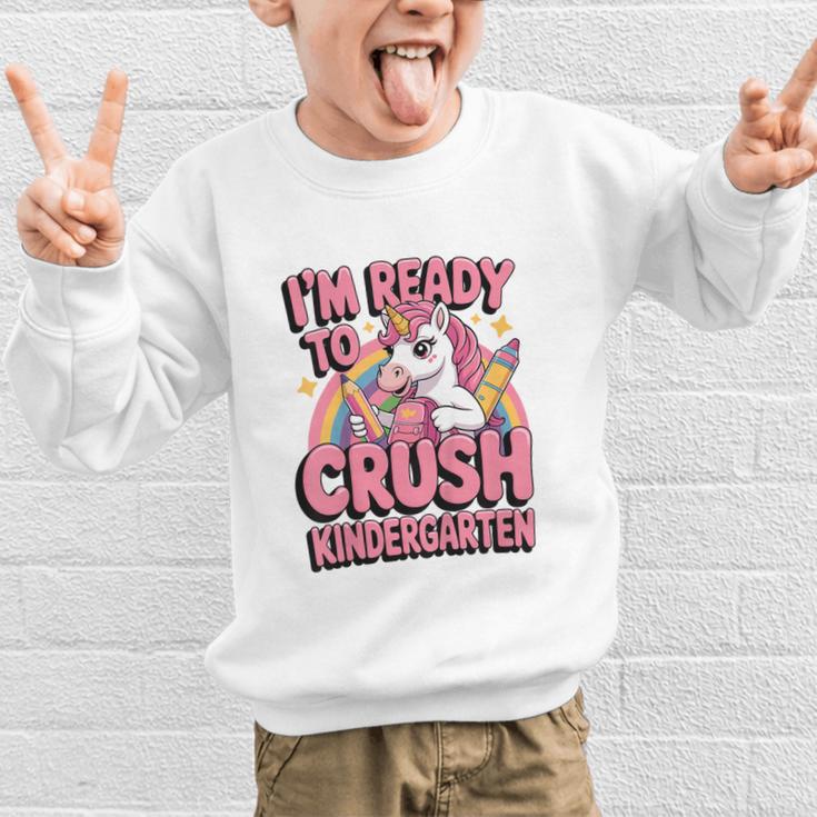 Back To School I'm Ready To Crush Kindergarten Unicorn Graphic Kid Sweatshirt Back To School I'm Ready To Crush Kindergarten Unicorn Graphic Kid Sweatshirt