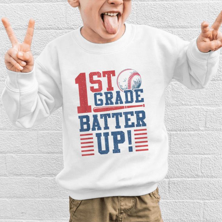 Baseball 1st Grade Back To School 1st Grade Batter Up Graphic Kid Sweatshirt Baseball 1st Grade Back To School 1st Grade Batter Up Graphic Kid Sweatshirt