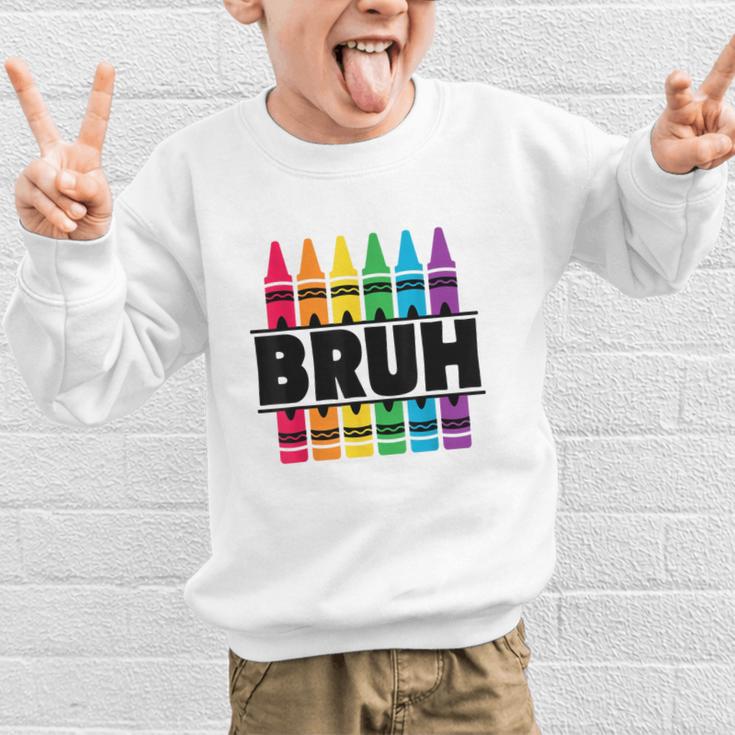 BRUH Back To School Colorful Crayons First Day Of School Graphic Kid Sweatshirt BRUH Back To School Colorful Crayons First Day Of School Graphic Kid Sweatshirt