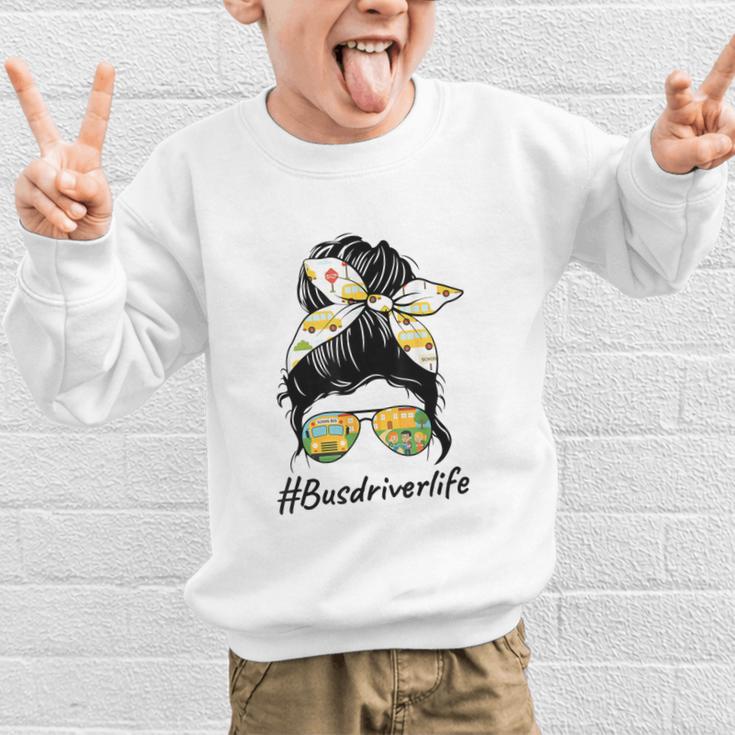Bus Driver Life Messy Bun Back To School Bus Driver Graphic Kid Sweatshirt