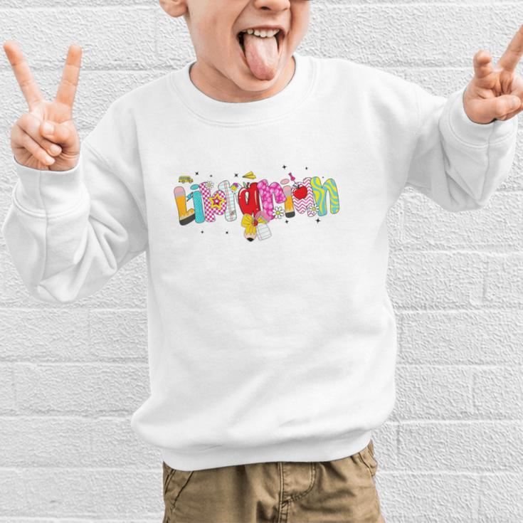 Coquette Pencil Bow Librarian Back To School Bookworm Graphic Kid Sweatshirt Coquette Pencil Bow Librarian Back To School Bookworm Graphic Kid Sweatshirt