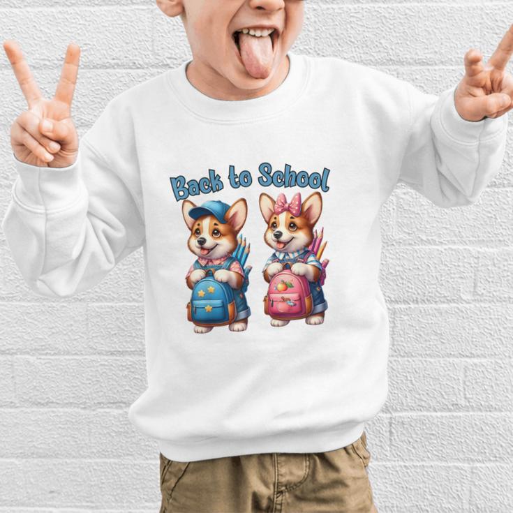Corgi Dog Student To School Happy Back To School Graphic Kid Sweatshirt Corgi Dog Student To School Happy Back To School Graphic Kid Sweatshirt