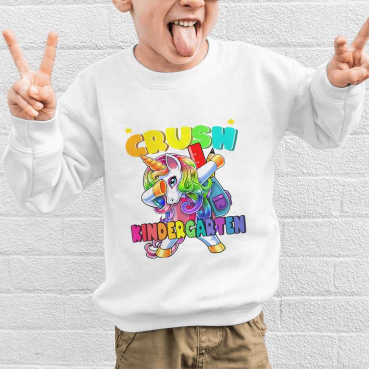 Crush Kindergarten Dabbing Unicorn Back To School Girls Performance Graphic Kid Sweatshirt