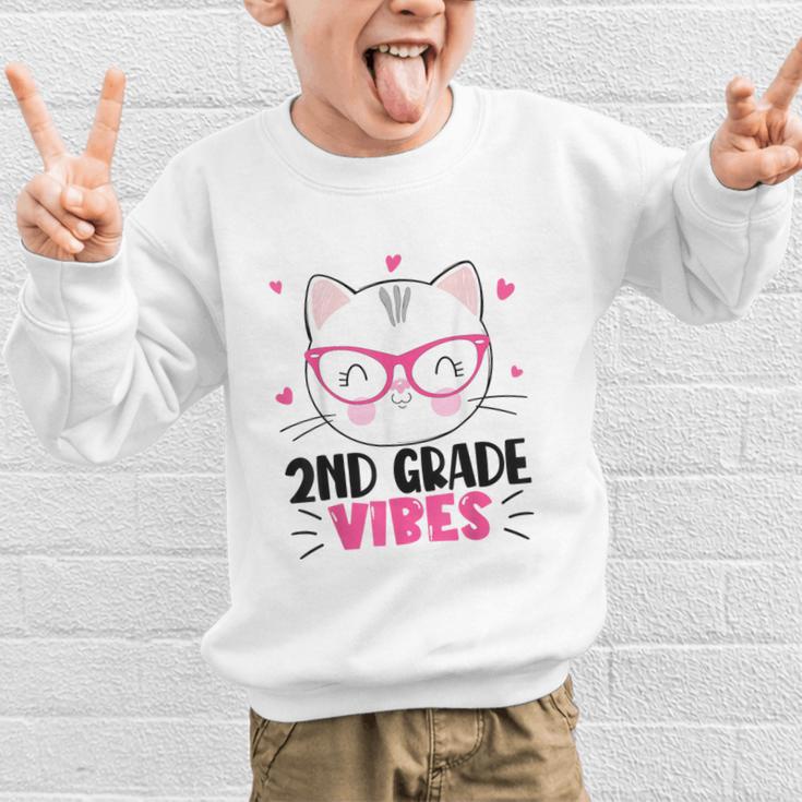 Cute 2nd Grade Vibes Cat Kitten Lover Back To School Girls Graphic Kid Sweatshirt Cute 2nd Grade Vibes Cat Kitten Lover Back To School Girls Graphic Kid Sweatshirt
