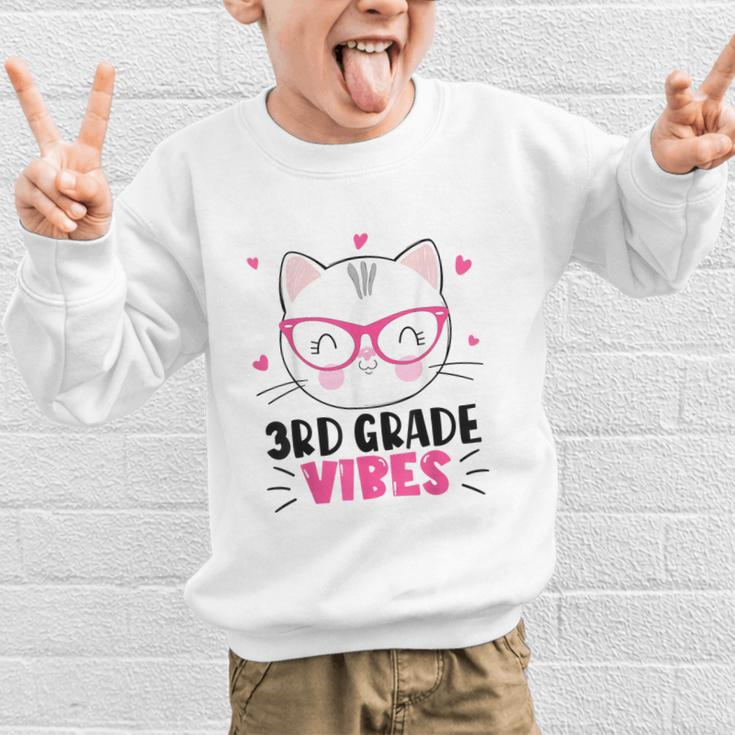 Cute 3rd Grade Vibes Cat Kitten Lover Back To School Girls Graphic Kid Sweatshirt Cute 3rd Grade Vibes Cat Kitten Lover Back To School Girls Graphic Kid Sweatshirt