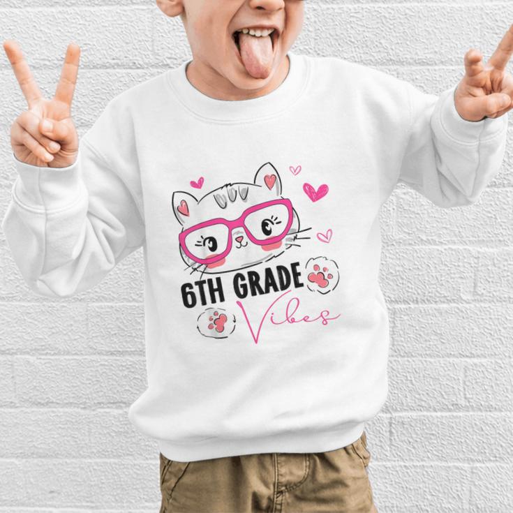 Cute 6th Grade Vibes Cat Kitten Lover Back To School Girls Graphic Kid Sweatshirt