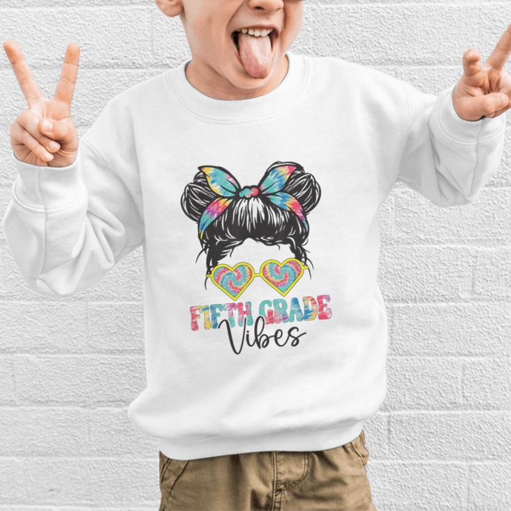 Fifth Grade Vibes Messy Hair Bun Girl Back To School 5th Graphic Kid Sweatshirt Fifth Grade Vibes Messy Hair Bun Girl Back To School 5th Graphic Kid Sweatshirt