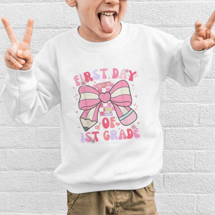 First Day Of 1st Grade Coquette Back To School Girls Kids Graphic Kid Sweatshirt First Day Of 1st Grade Coquette Back To School Girls Kids Graphic Kid Sweatshirt
