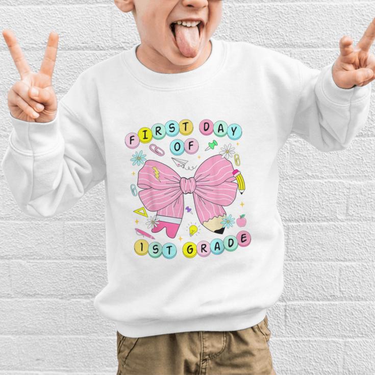 First Day Of 1st Grade Girls Coquette Back To School Kids Graphic Kid Sweatshirt First Day Of 1st Grade Girls Coquette Back To School Kids Graphic Kid Sweatshirt