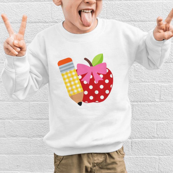 Girls Back To School Apple Toddler First Day Of Preschool Graphic Kid Sweatshirt Girls Back To School Apple Toddler First Day Of Preschool Graphic Kid Sweatshirt