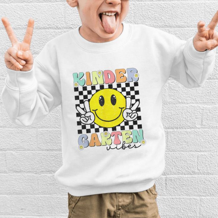 Girls Kindergarten Vibes Smile Face Back To School Kinder Graphic Kid Sweatshirt Girls Kindergarten Vibes Smile Face Back To School Kinder Graphic Kid Sweatshirt