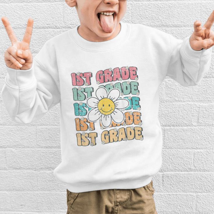 Groovy 1st Grade Back To School First Day Of First Grade Graphic Kid Sweatshirt Groovy 1st Grade Back To School First Day Of First Grade Graphic Kid Sweatshirt