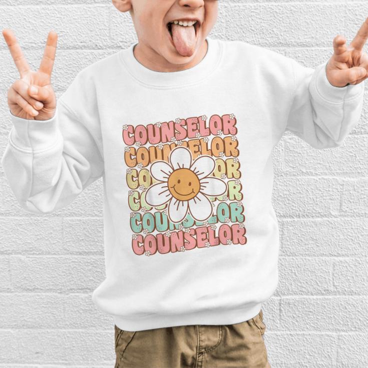 Groovy School Counselor Cute Daisy Flower Back To School Graphic Kid Sweatshirt Groovy School Counselor Cute Daisy Flower Back To School Graphic Kid Sweatshirt