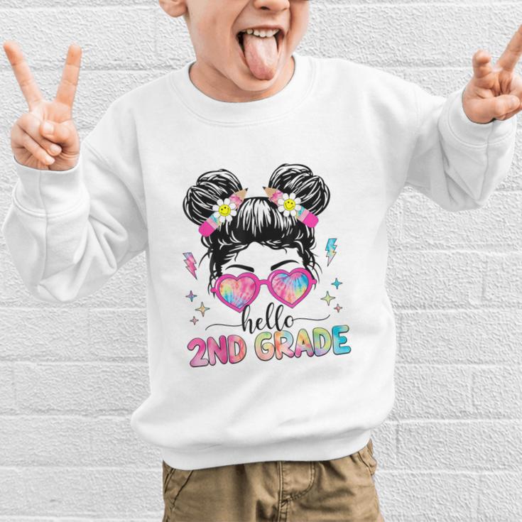 Hello 2nd Grade Messy Bun Back To School First Day Girl Kids Graphic Kid Sweatshirt Hello 2nd Grade Messy Bun Back To School First Day Girl Kids Graphic Kid Sweatshirt