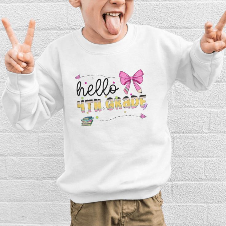 Hello 4th Grade Girls Coquette Fourth Grade Back To School Graphic Kid Sweatshirt Hello 4th Grade Girls Coquette Fourth Grade Back To School Graphic Kid Sweatshirt