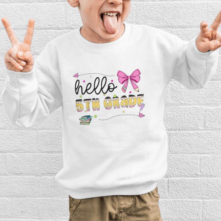 Hello 5th Grade Girls Coquette Fifth Grade Back To School Graphic Kid Sweatshirt Hello 5th Grade Girls Coquette Fifth Grade Back To School Graphic Kid Sweatshirt