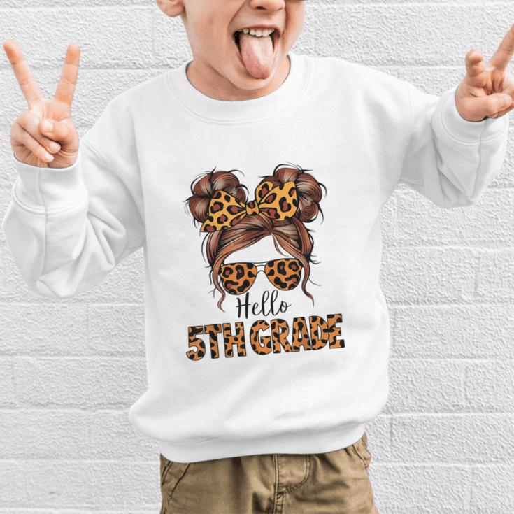 Hello 5th Grade Messy Hair Bun Girl Back To School First Day Graphic Kid Sweatshirt Hello 5th Grade Messy Hair Bun Girl Back To School First Day Graphic Kid Sweatshirt