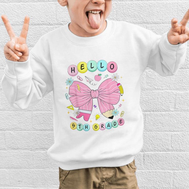Hello Fifth Grade Coquette Bow 5th Grade Back To School Girl Graphic Kid Sweatshirt Hello Fifth Grade Coquette Bow 5th Grade Back To School Girl Graphic Kid Sweatshirt