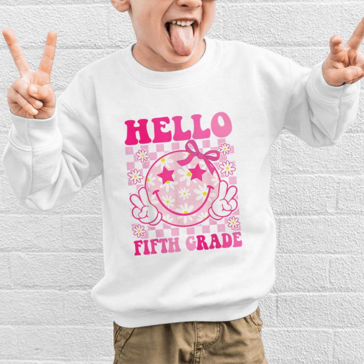 Hello Fifth Grade Coquette Bow Back To School 5th Grade Girl Graphic Kid Sweatshirt Hello Fifth Grade Coquette Bow Back To School 5th Grade Girl Graphic Kid Sweatshirt