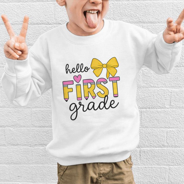 Hello First Grade For Girls Boys Cute Back To School Pencil Graphic Kid Sweatshirt