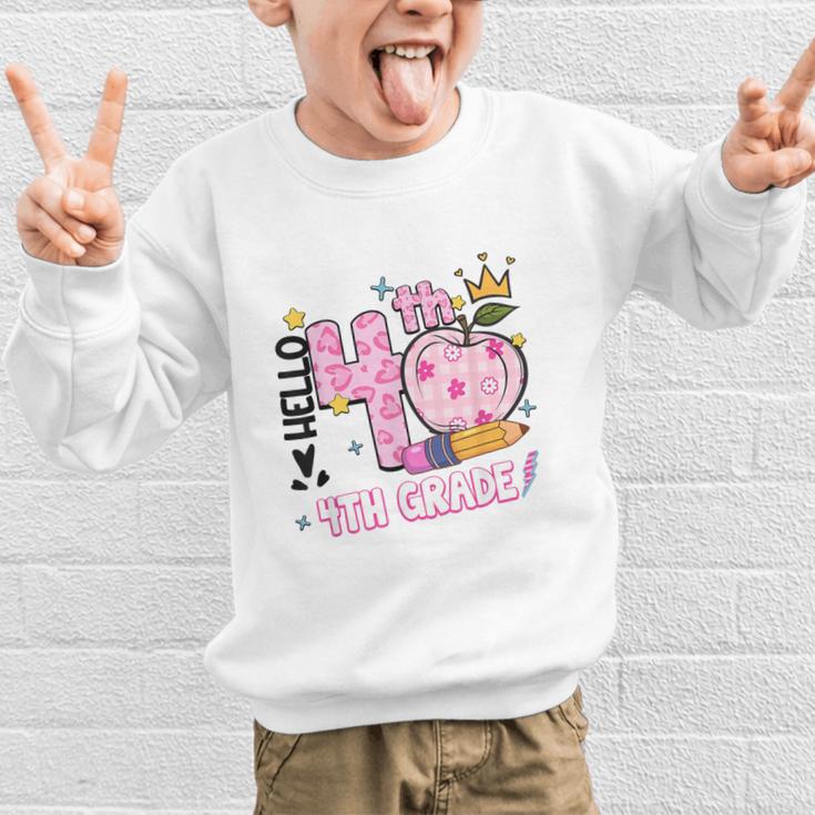 Hello Fourth 4th Grade Leopard Tie Dye Girl Back To School Graphic Kid Sweatshirt Hello Fourth 4th Grade Leopard Tie Dye Girl Back To School Graphic Kid Sweatshirt