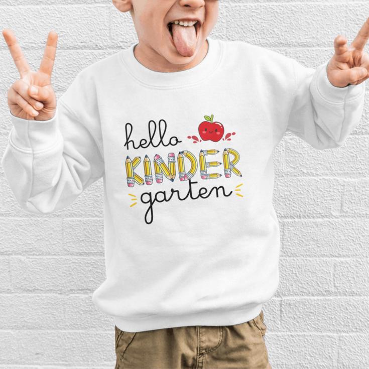 Hello Kindergarten Back To School Cute First Day Kids School Graphic Kid Sweatshirt Hello Kindergarten Back To School Cute First Day Kids School Graphic Kid Sweatshirt