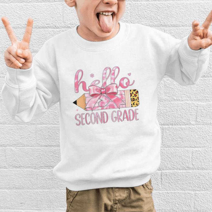 Hello Second Grade Pencil Tie Dye Coquette Back To School Graphic Kid Sweatshirt Hello Second Grade Pencil Tie Dye Coquette Back To School Graphic Kid Sweatshirt