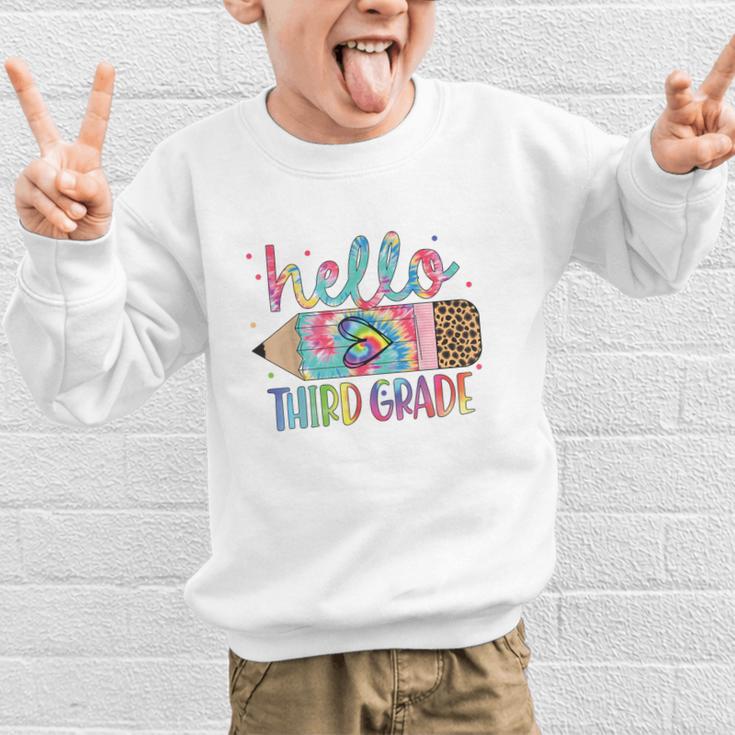 Hello Third Grade Pencil Tie Dye Back To School 3rd Grade Graphic Kid Sweatshirt Hello Third Grade Pencil Tie Dye Back To School 3rd Grade Graphic Kid Sweatshirt