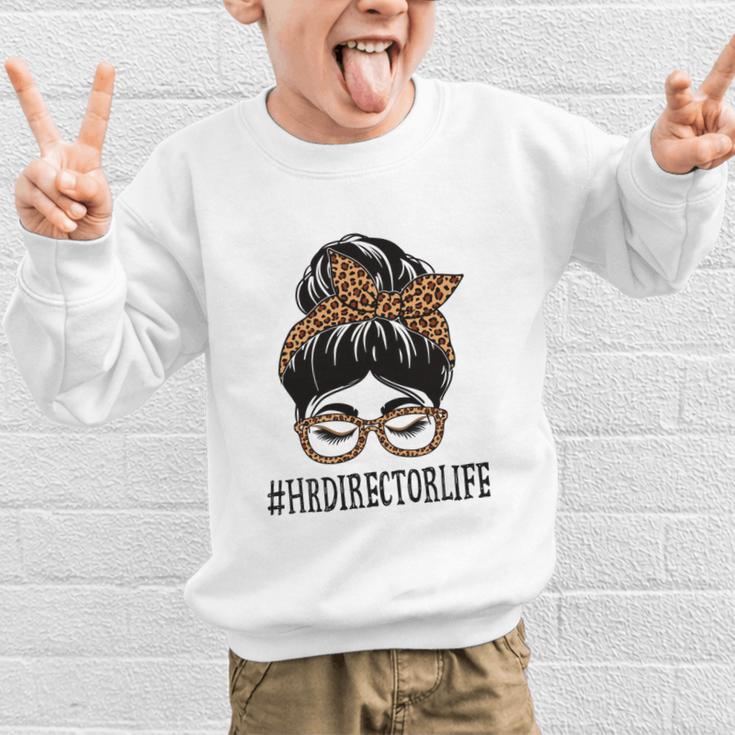 HR Director Leopard Messy Bun Appreciation Back To School Performance Graphic Kid Sweatshirt HR Director Leopard Messy Bun Appreciation Back To School Performance Graphic Kid Sweatshirt