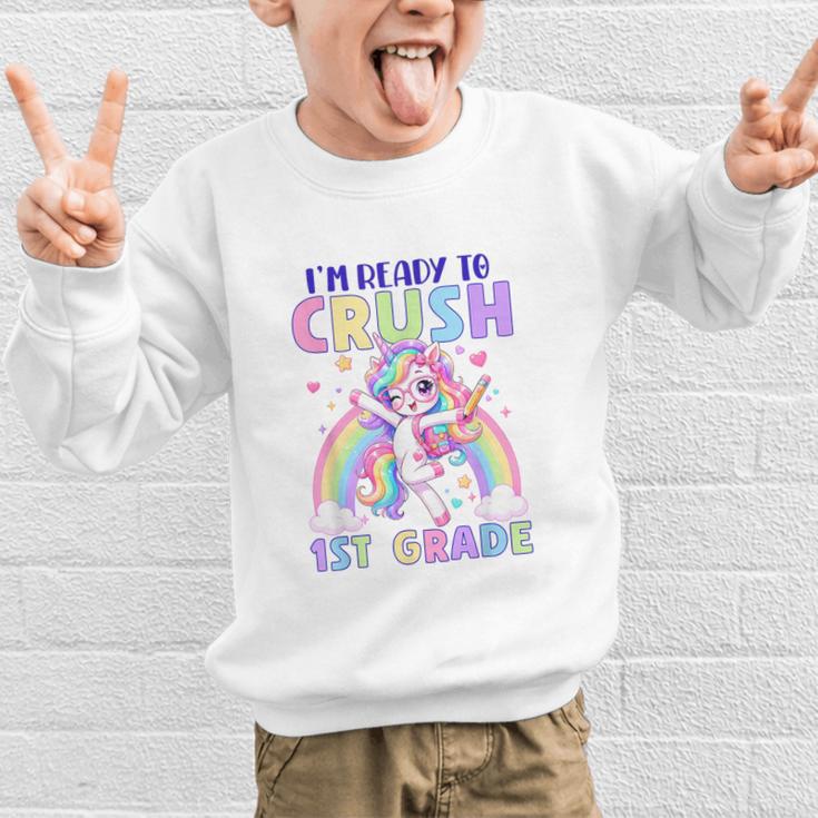 I'm Ready To Crush 1st Grade Unicorn Girls Back To School Graphic Kid Sweatshirt