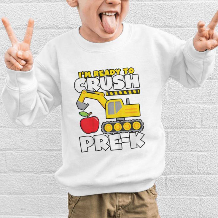 I'm Ready To Crush Pre-K Excavator Back To School Boys Graphic Kid Sweatshirt I'm Ready To Crush Pre-K Excavator Back To School Boys Graphic Kid Sweatshirt