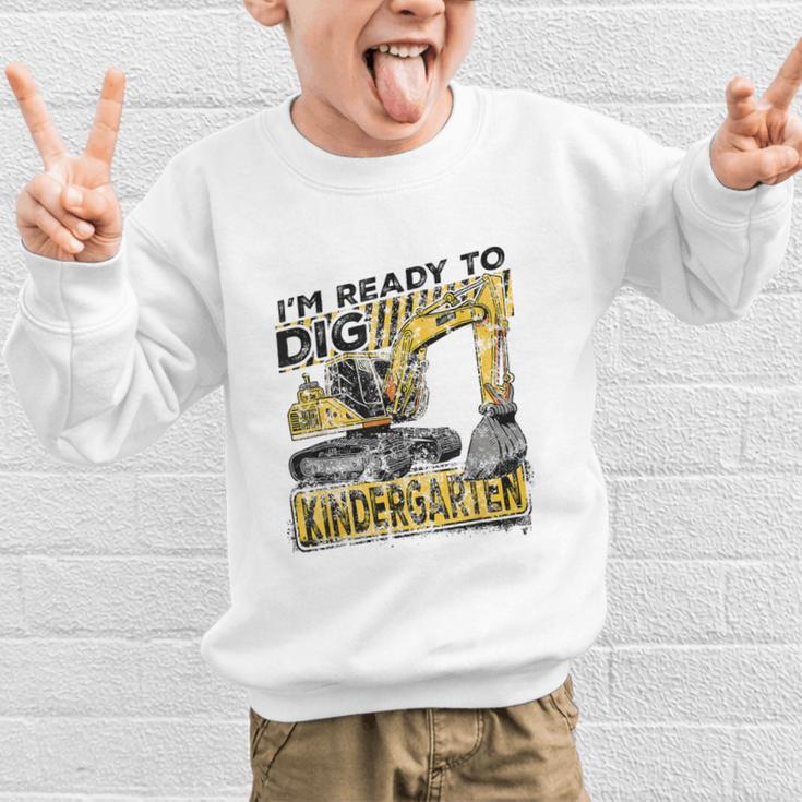 I'm Ready To Dig Kindergarten Back To School Excavator Graphic Kid Sweatshirt I'm Ready To Dig Kindergarten Back To School Excavator Graphic Kid Sweatshirt