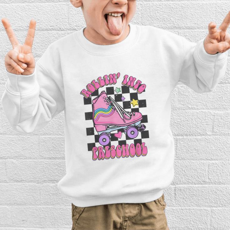 Kids Back To School Skating Rollin Into Preschool Graphic Kid Sweatshirt Kids Back To School Skating Rollin Into Preschool Graphic Kid Sweatshirt