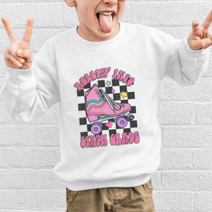 Kids Back To School Skating Rollin Into Sixth 6th Grade Graphic Kid Sweatshirt Kids Back To School Skating Rollin Into Sixth 6th Grade Graphic Kid Sweatshirt